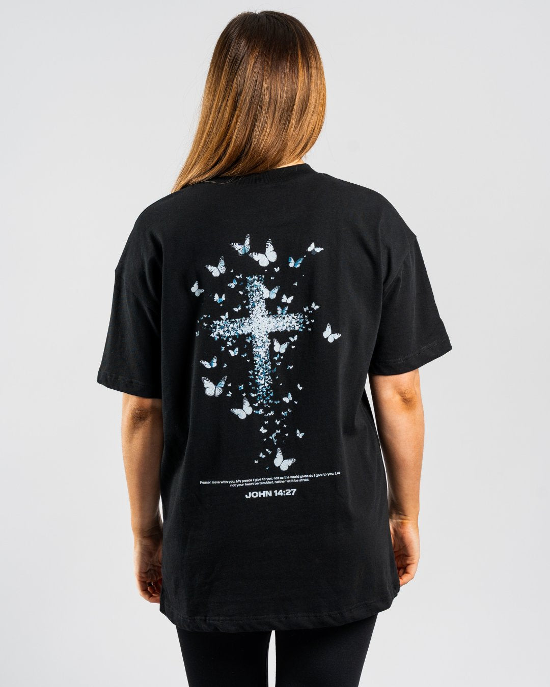 John 14:27 'Butterfly Cross' Women’s Oversized T-Shirt