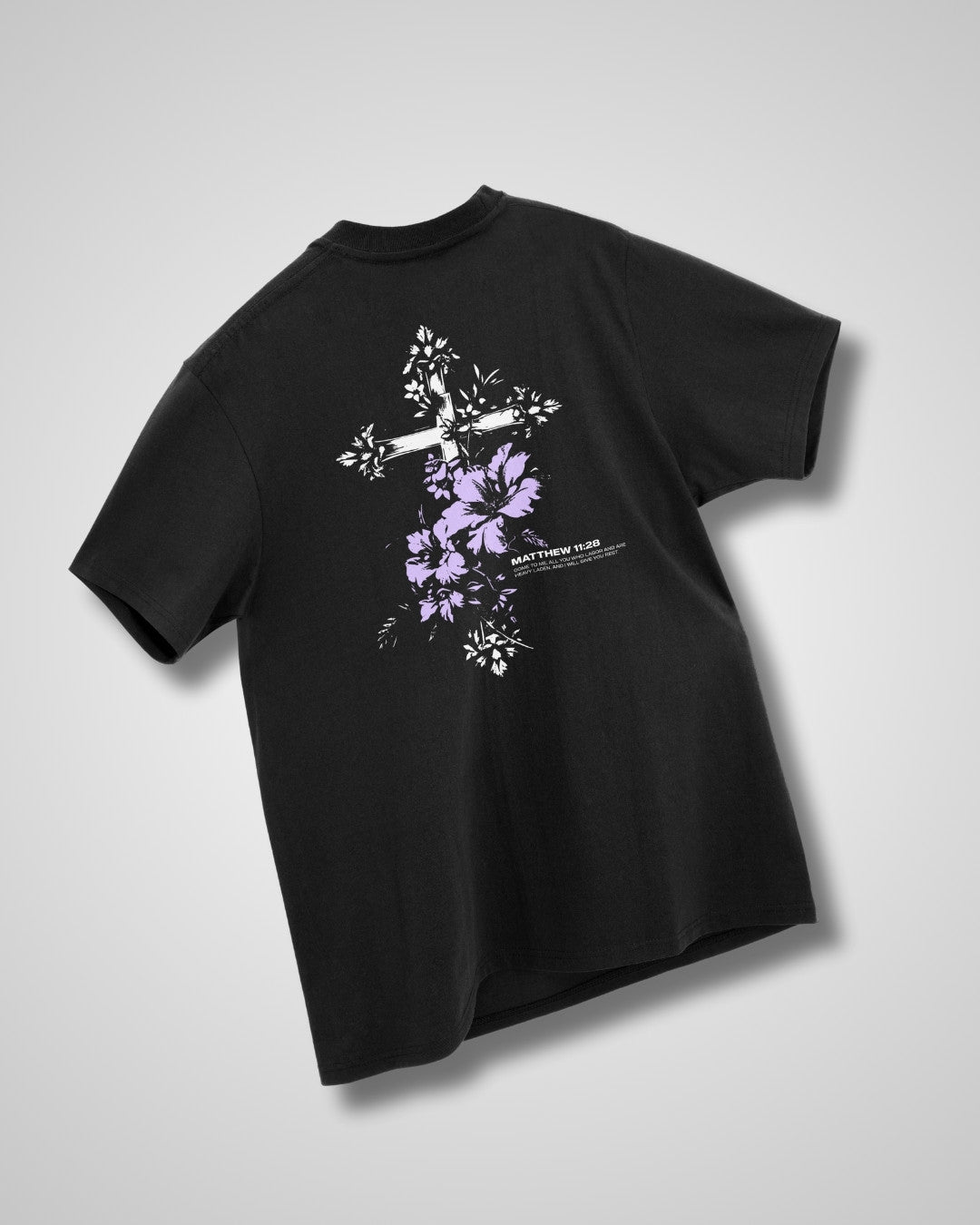 Matthew 11:28 Floral Cross Oversized T-Shirt