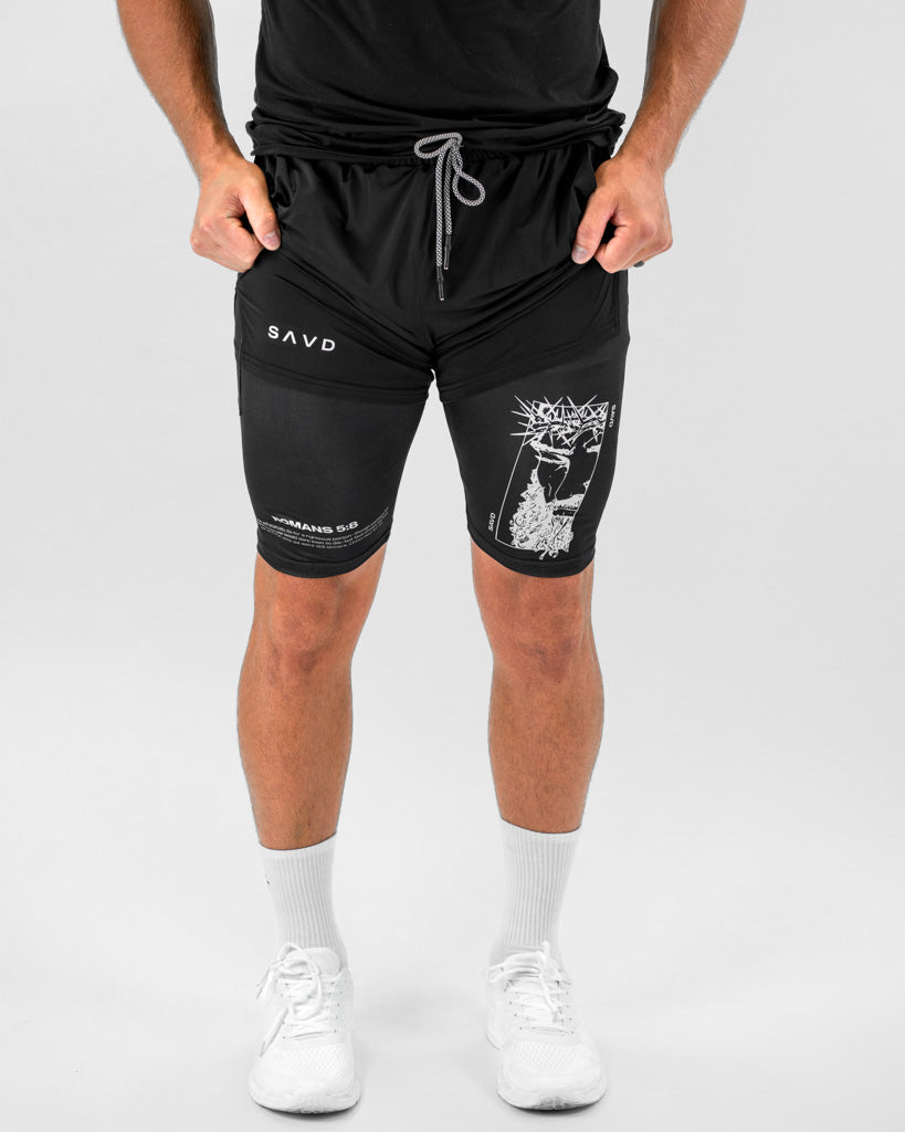 Romans 5:7-8 Christ Performance Shorts