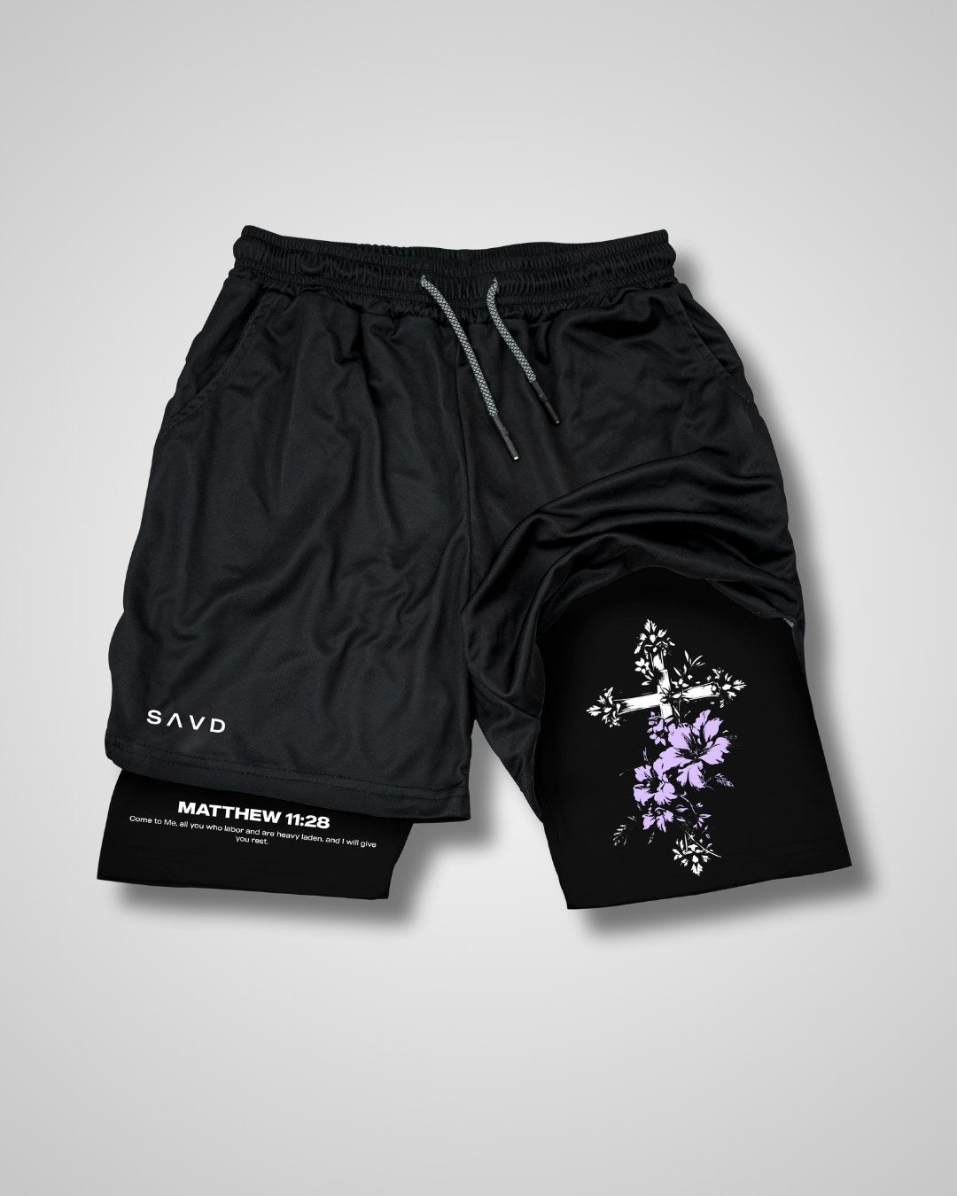 Matthew 11:28 Floral Cross Performance Shorts