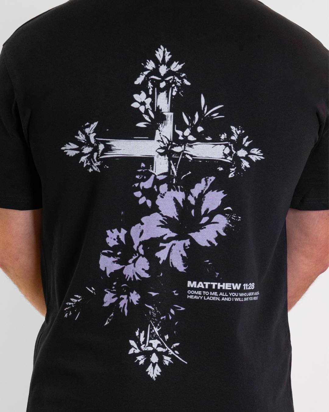 Matthew 11:28 Floral Cross Oversized T-Shirt