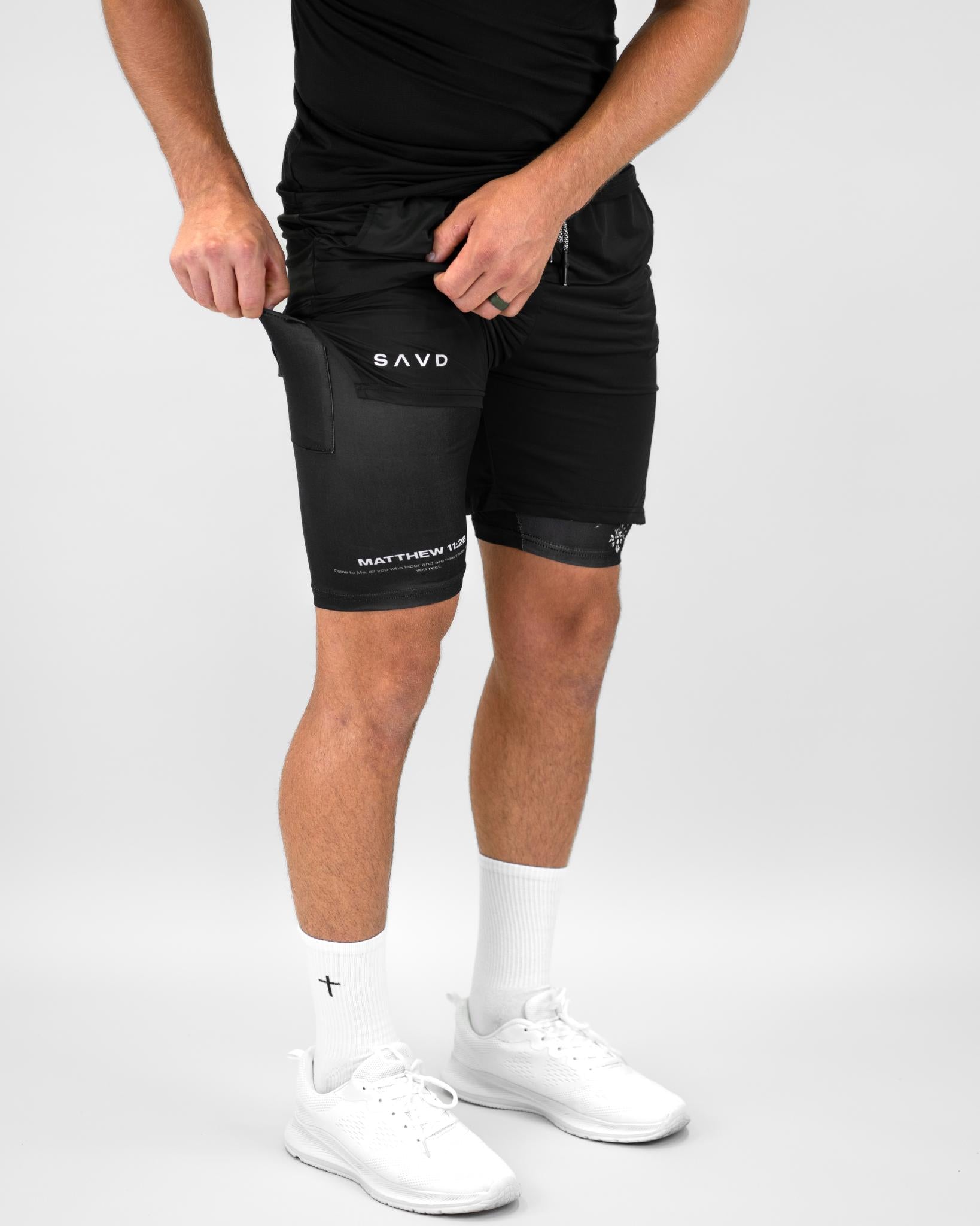 Matthew 11:28 Floral Cross Performance Shorts