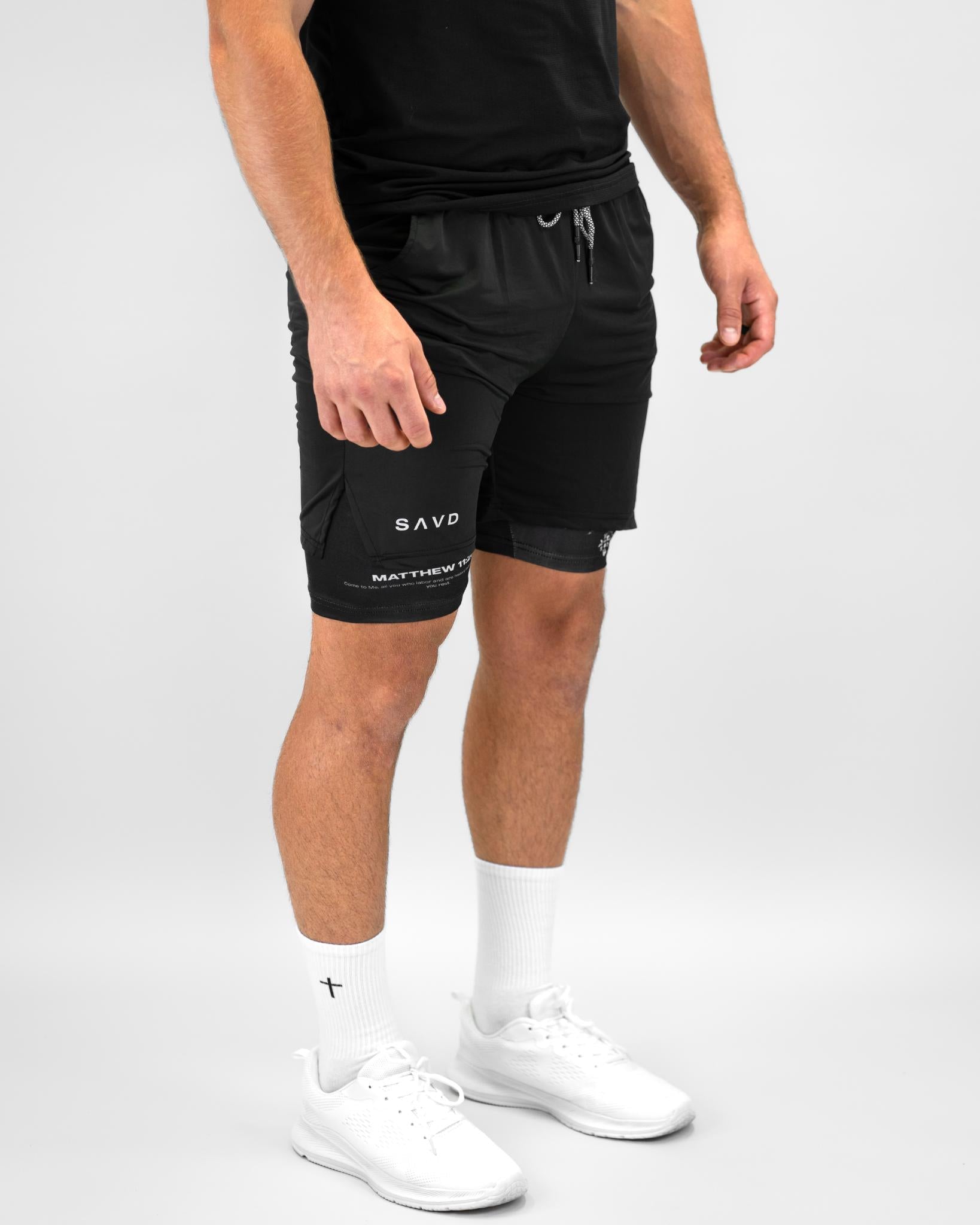 Matthew 11:28 Floral Cross Performance Shorts