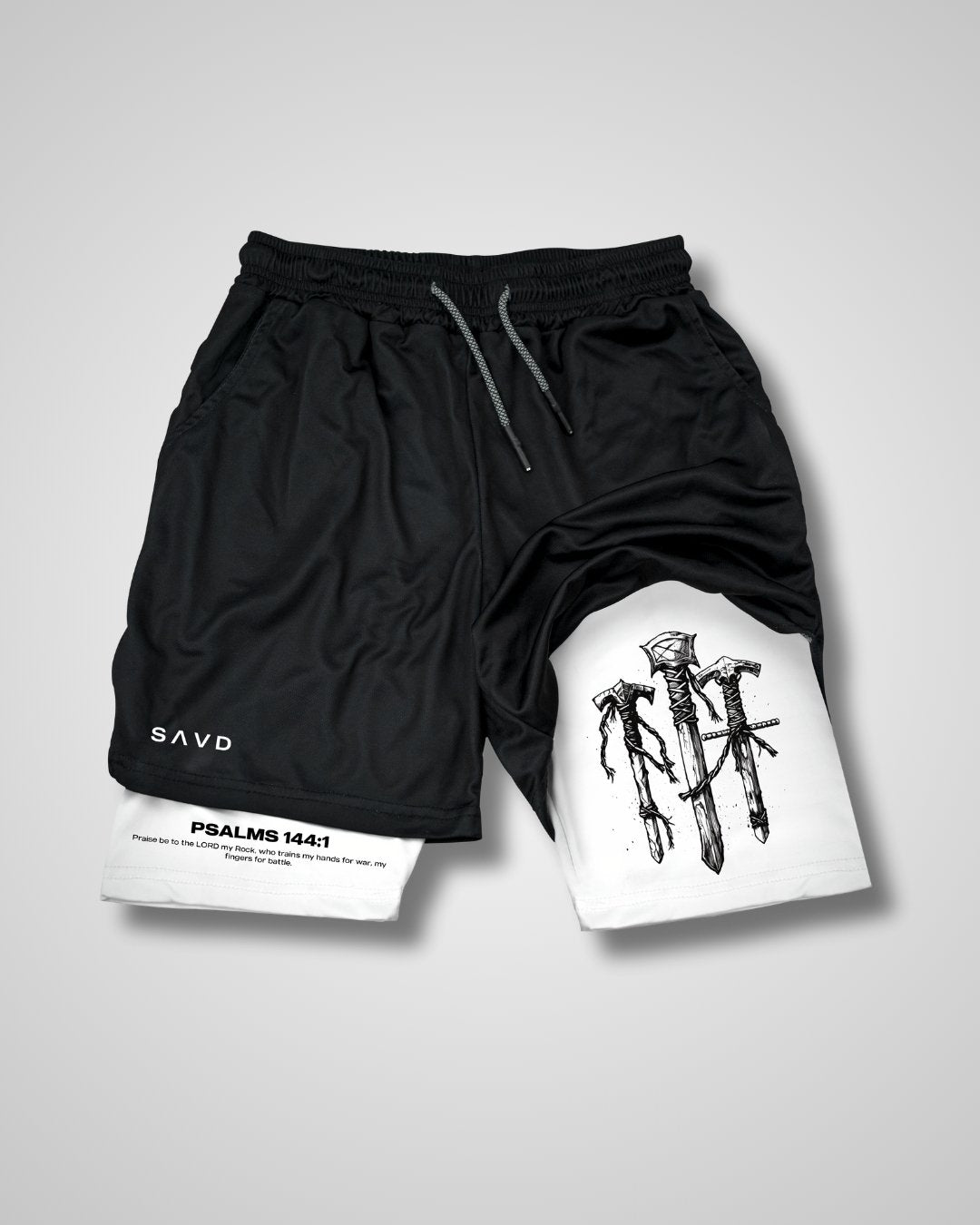 Psalm 144:1-2 Battle Sword Performance Shorts